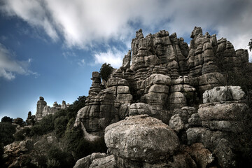 antequera, málaga, spain . 01/2021, torcal de antequera natural park in the province of malaga, spain. protected natural area of ​​karstic formations.