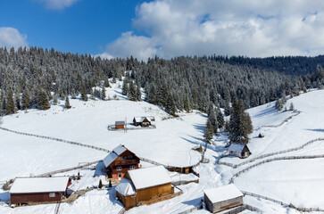 houses in a mountainous area in winter
