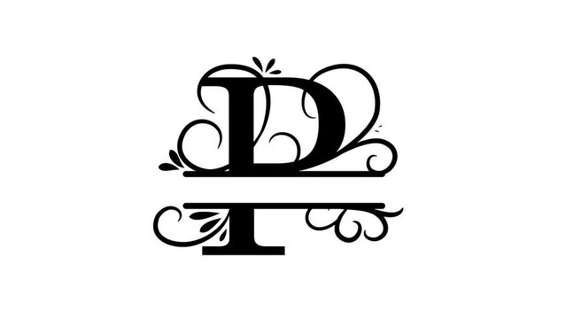 Letter P. Animated logo. Monogram, split letter P. Vintage style, twigs and leaves appear at logo. Letter on transparent background. You can insert a logo on any of your videos. Animation vector