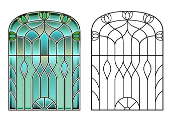 Papier peint adhésif Coloré Arched vintage old window with stained glass
