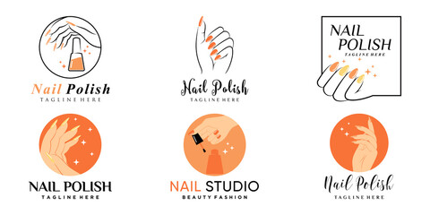 Set of nail polish icon logo with creative element and modern concept Premium Vector