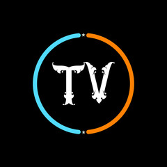 TV Letter Logo design. black background.