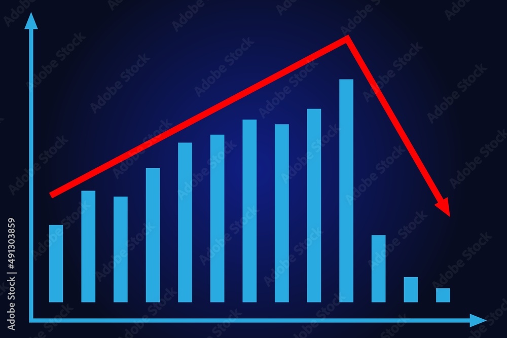 Poster graph with decrease report. diagram with recession and bankruptcy progress. business and finance vec