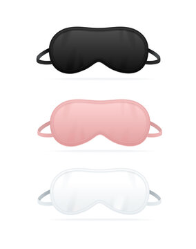 Realistic Detailed 3d Different Sleep Mask Empty Template Mockup Set. Vector