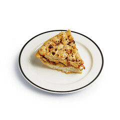 Dessert cake on a color plate. Top view. Copy space. isolated on white