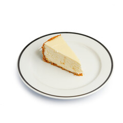 Dessert cake on a color plate. Top view. Copy space. isolated on white