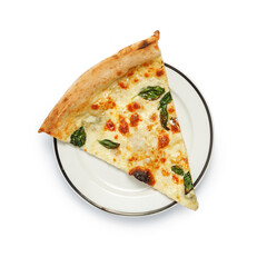 Appetizing pizza on a wooden board isolated on a gray background. Top view.