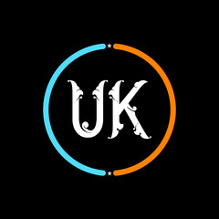 UK Letter Logo design. black background.