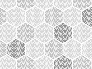 青海波六角形アイコン背景：モノクロ