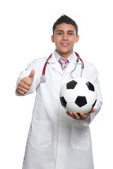 Young Latino Doctor with white coat and white stethoscope