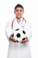 Young Latino Doctor with white coat and white stethoscope - 491306097
