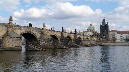 Fototapeta na wymiar panoramic view from Charles Bridge in Prague, Czech