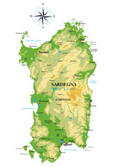 Sardegna highly detailed physical map