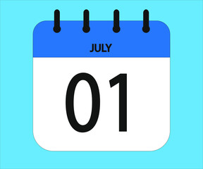 July 01th blue calendar icon for days of the month
