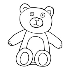 Doodle teddy bear toy for kids isolated on white background. Gift or present for children.