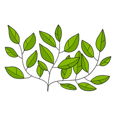 Colorful fantasy doodle cartoon flower, tree branch, plant isolated on white background. 