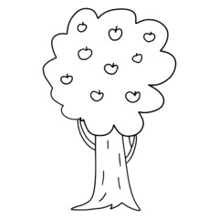 Cartoon doodle apple tree isolated on white background. 