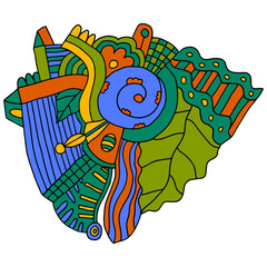 Cute abstract doodle artistic sketch isolated on white background. Crazy messy doodle art with different shapes, curls. Fantasy card. 