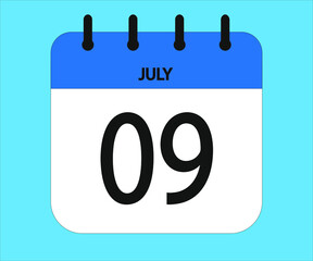 July 09th blue calendar icon for days of the month