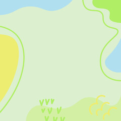 Abstract hand drawn green and yellow organic shape with leaves lines on white background. Vector illustration