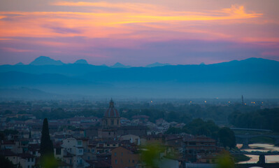 Naklejka premium sunset in the mountains Florence Italy