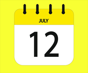 July 12th yellow calendar icon for days of the month