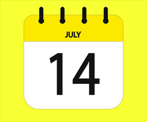July 14th yellow calendar icon for days of the month