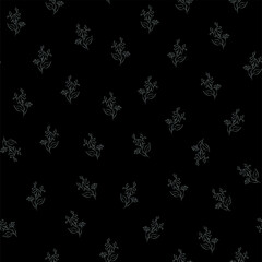 Vector green and gray illustration. Floral seamless pattern. Bouquet of wild flowers. Hand drawn flower field. Simple flowers. Flowering heads of field chamomile. Outline drawing.