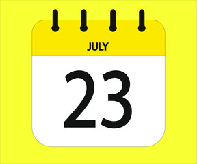 July 23th yellow calendar icon for days of the month