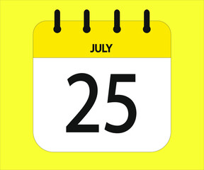 July 25th yellow calendar icon for days of the month