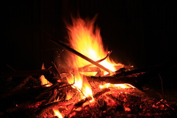 Fire burning in firepit.