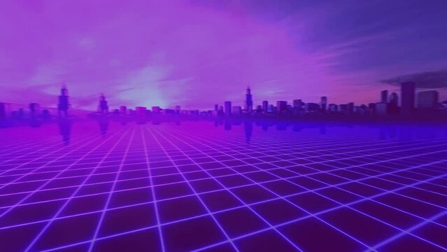 Retro Futuristic seamless background of a grid laser landscape
