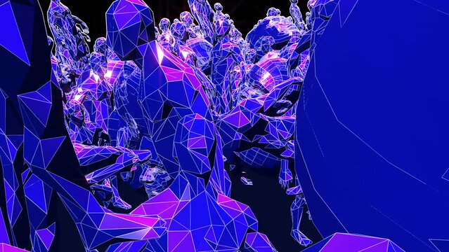 Retro Futuristic background of lowpoly men.