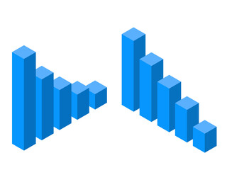 アイソメトリック棒グラフセット：下降：青