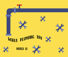 World plumbing day on March 11 with a pipe and wrenches