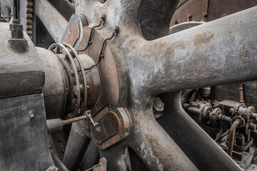 Detail of a historic stationary steam engine.