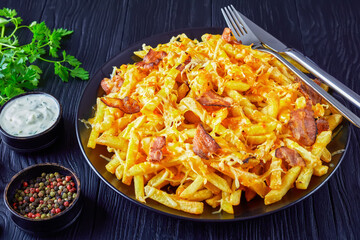 potato fries with melted cheese and bacon