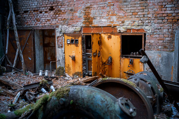 old abandoned factory, ruin of former hydroelectric power station, Lost place - Wieslaufschlucht, Welzheim, Germany