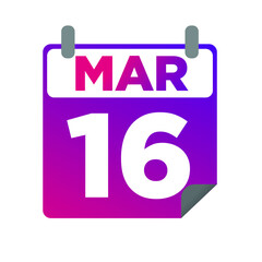 March 16. Single day calendar. minimalist flat illustration in purple color. eps 10