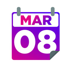 March 08. Single day calendar. minimalist flat illustration in purple color. eps 10