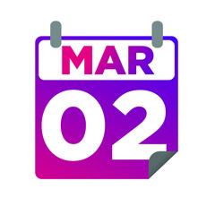 March 2. Single day calendar. minimalist flat illustration in purple color. eps 10