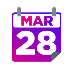 March 28. Single day calendar. minimalist flat illustration in purple color. eps 10