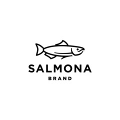 Salmon fish logo in line art style. Simple and minimal fresh water trout fish icon outline design 