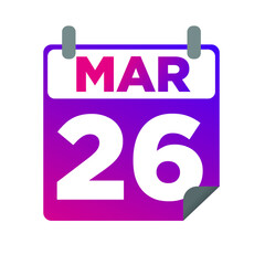 March 26. Single day calendar. minimalist flat illustration in purple color. eps 10
