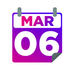March 06. Single day calendar. minimalist flat illustration in purple color. eps 10