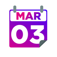March 3. Single day calendar. minimalist flat illustration in purple color. eps 10