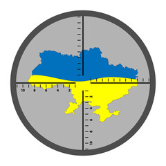 Ukraine is in danger. Map of Ukraine in the optical sight.