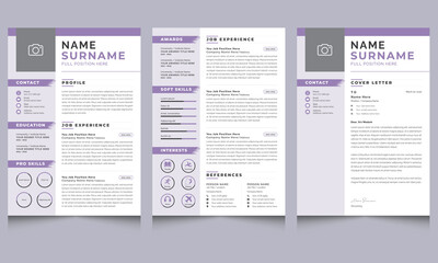 Resume and Cover Letter Layout  Set, Creative Resume Layout Set with Lavender Accents