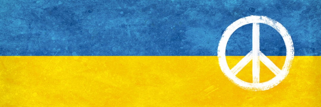 Flag Of Ukraine With Grunge Texture And Peace Symbol – Banner