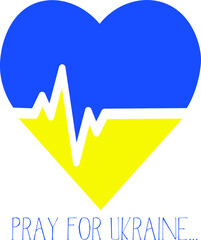 Pray for Ukraine vector image. Stop russia ukraine war. Ukrainian flag in the heart.